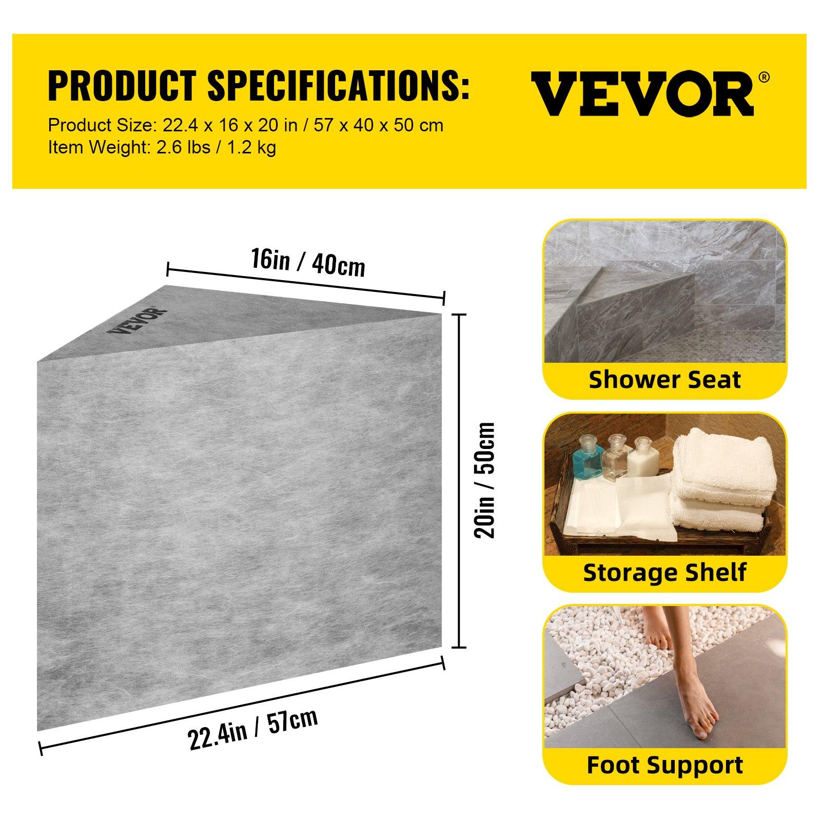 VEVOR Board Shower Bench Rectangle Bench Ready to Tile&Waterproof 38.2x11.4x20" Installation Resistance