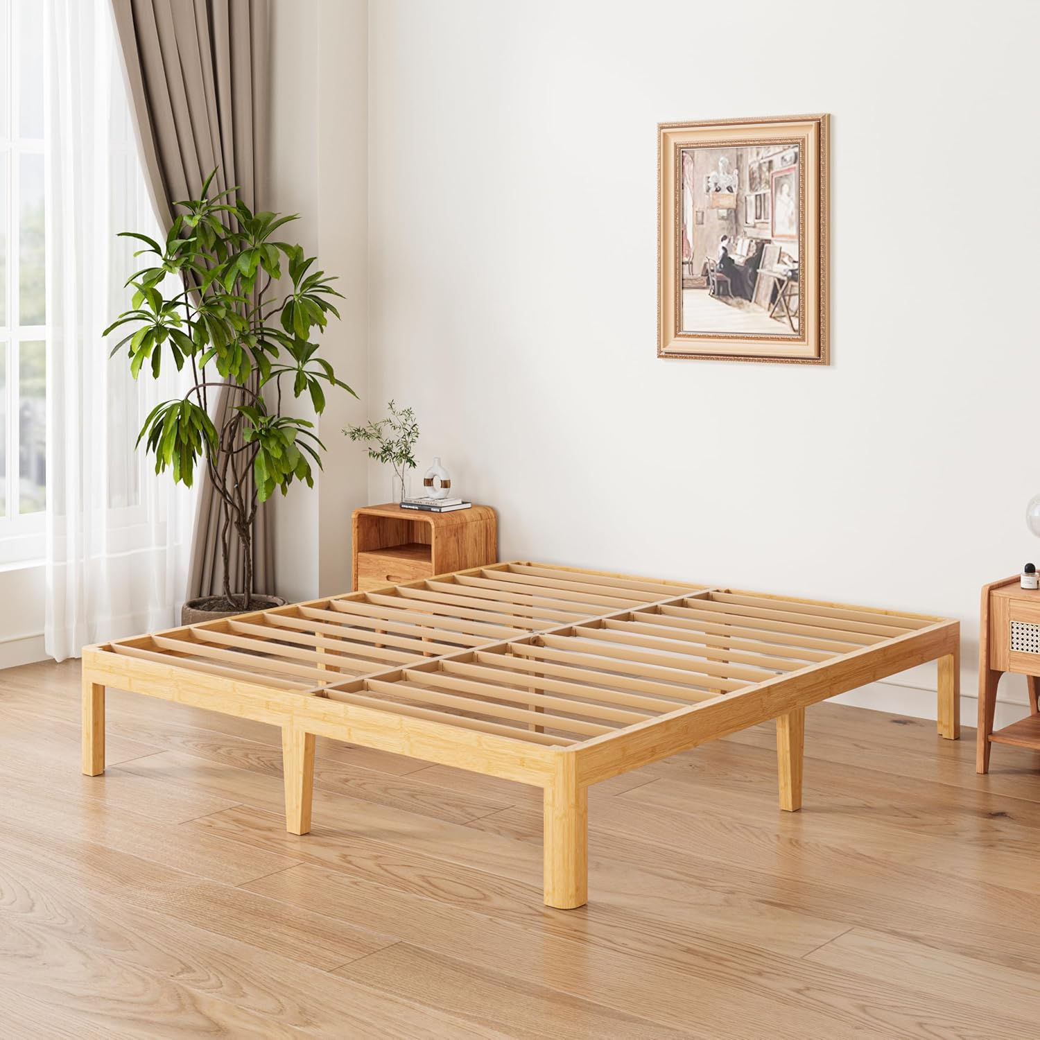 Solid Wood Platform Bed Frame Easy Assembly No Squeak No Box Spring Needed 12 14 18 in Natural Pine Twin Full Queen King Sizes Bedroom Bedframe
