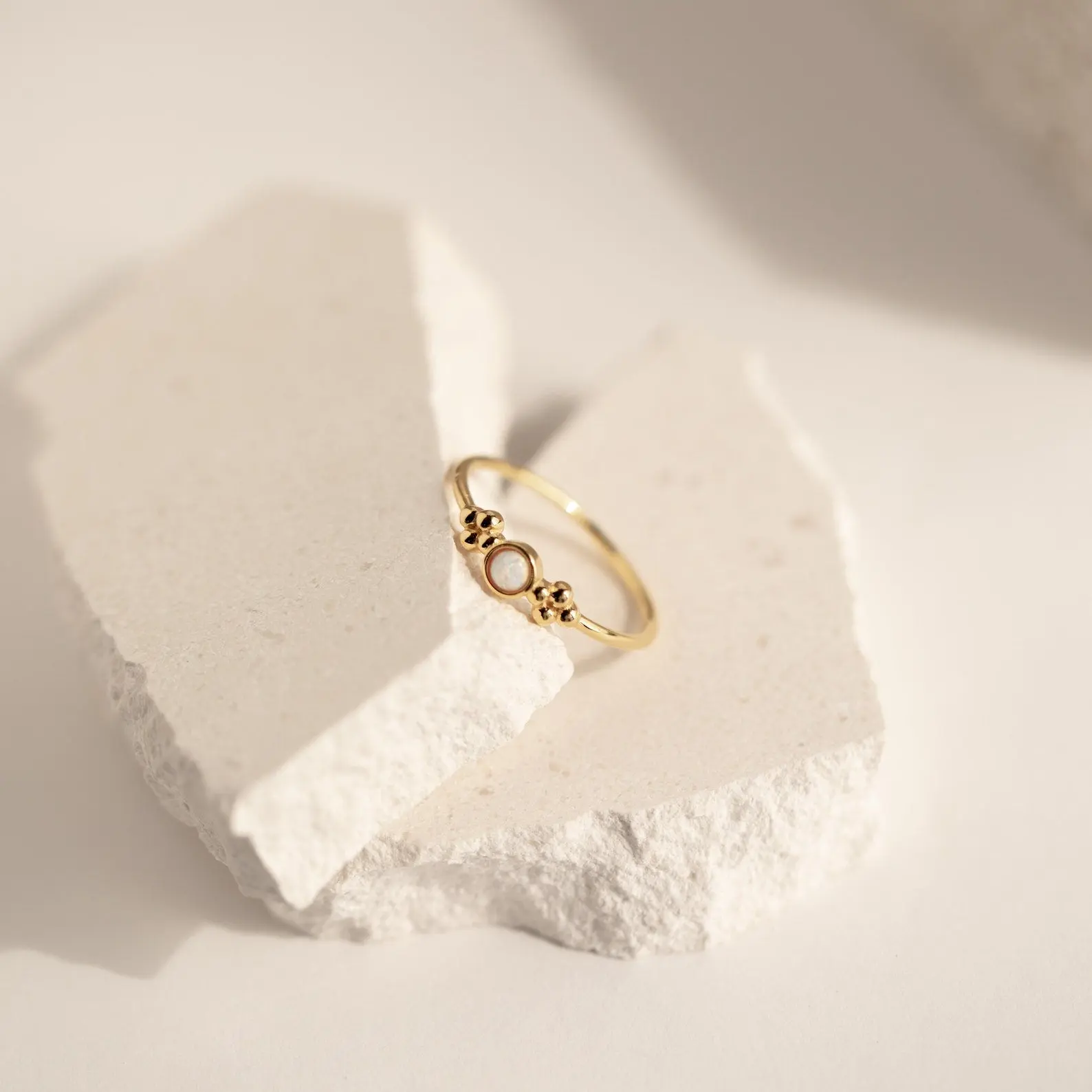 Sophia Opal Ring by Caitlyn Minimalist - Dainty 18K Gold Plated White Opal Ring - Gemstone Jewelry - Anniversary Gift for Her