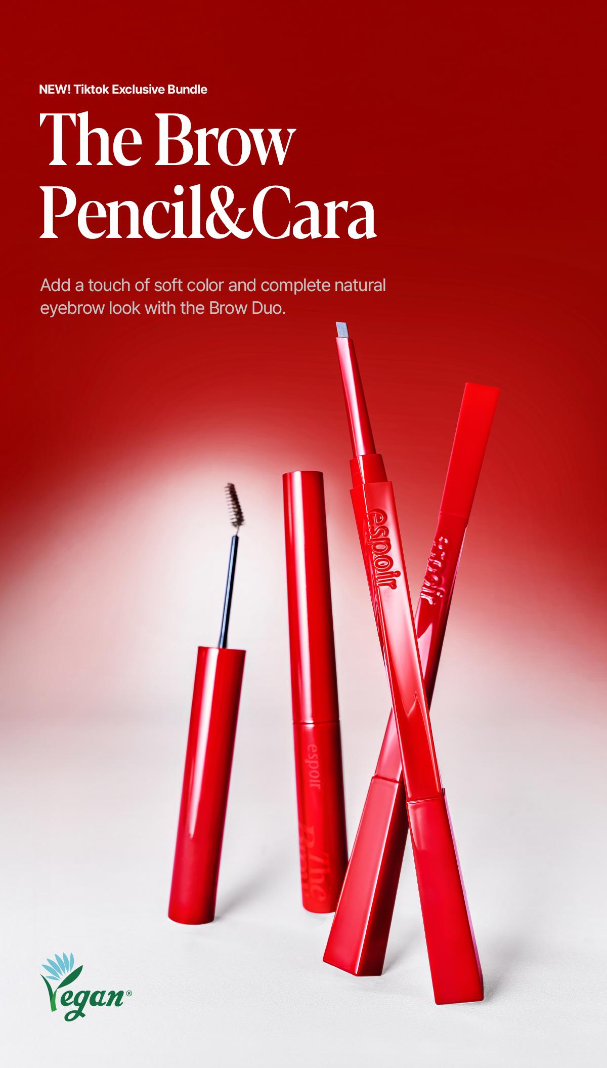 [DUO] Espoir The Brow Duo, Easy 2 Steps, K-Idol Style, Slim Hard Formula Pencil, Long Lasting Fixing Cara, Waterproof, Smudge-Proof, Define&Fill, Beginner-Friendly, 24Hr Long Lasting, Vegan