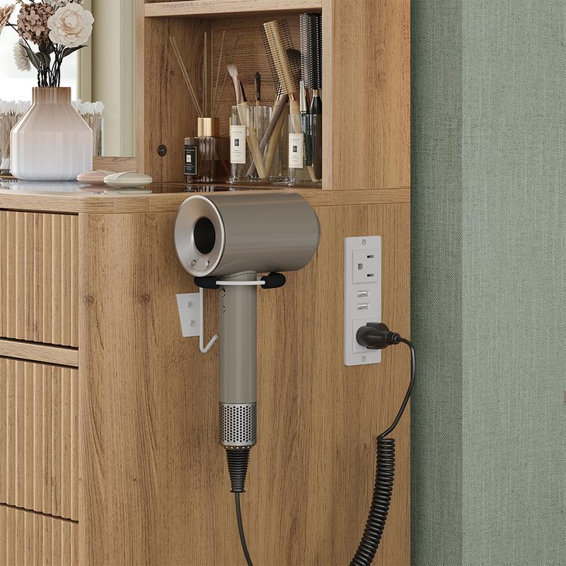 FUSOU [ Valentine's Day ] 47'' W Fluted Vanity Desk, Makeup Vanity with Power Oultlet, 7 Drawers Vanity with 10 LED Lights and Mirror, 3 Lighting Modes Adjustable, Glass Top, Vanity with Chair for Bedroom, Natural