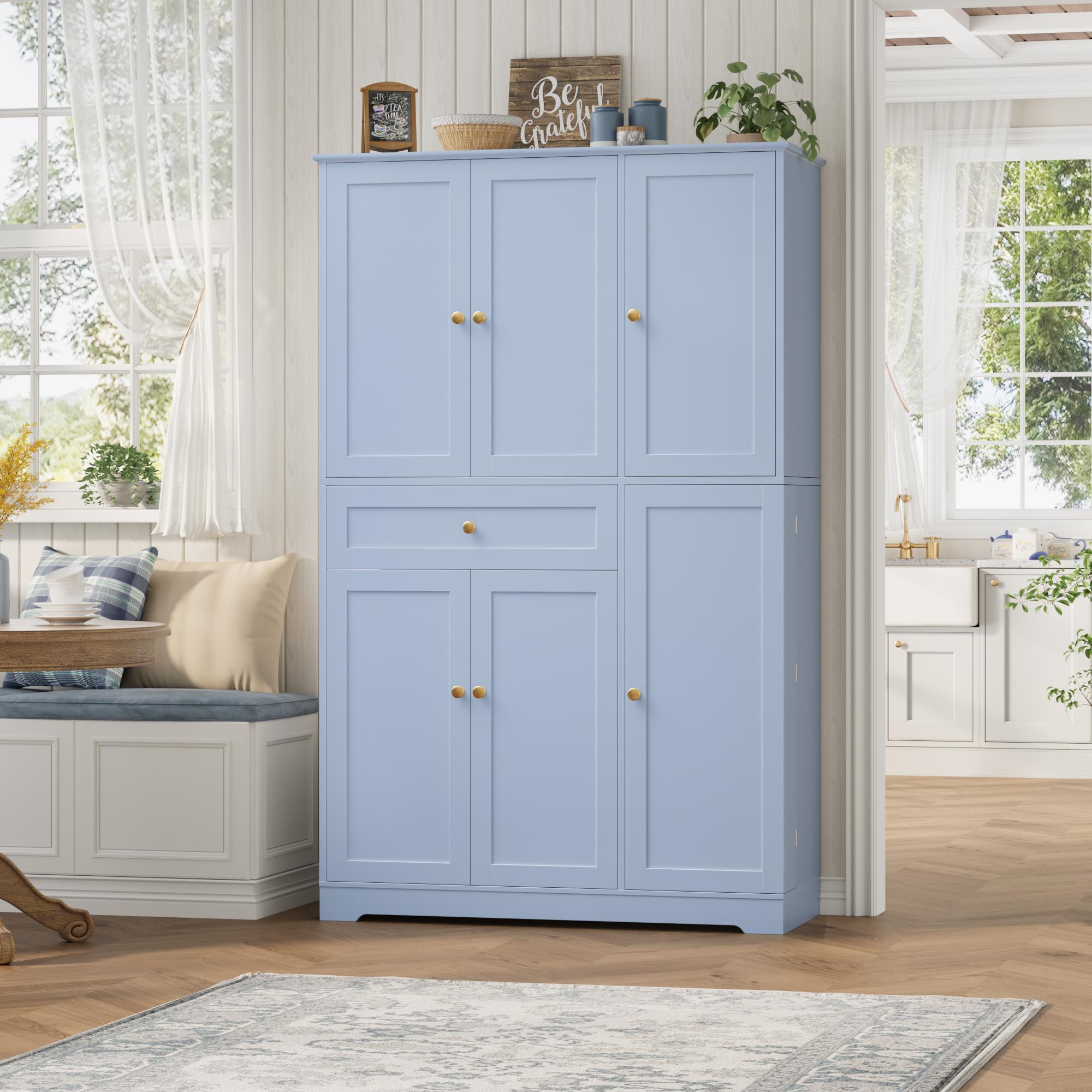 【2 packages shipping 】HOSTACK 68" Tall Kitchen Pantry Storage Cabinet, Modern Kitchen Hutch Cabinet with Doors and Shelves, Freestanding Food Pantry with Large Storage Drawer