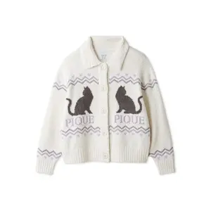 Black Cat Jacquard Collar Cardigan