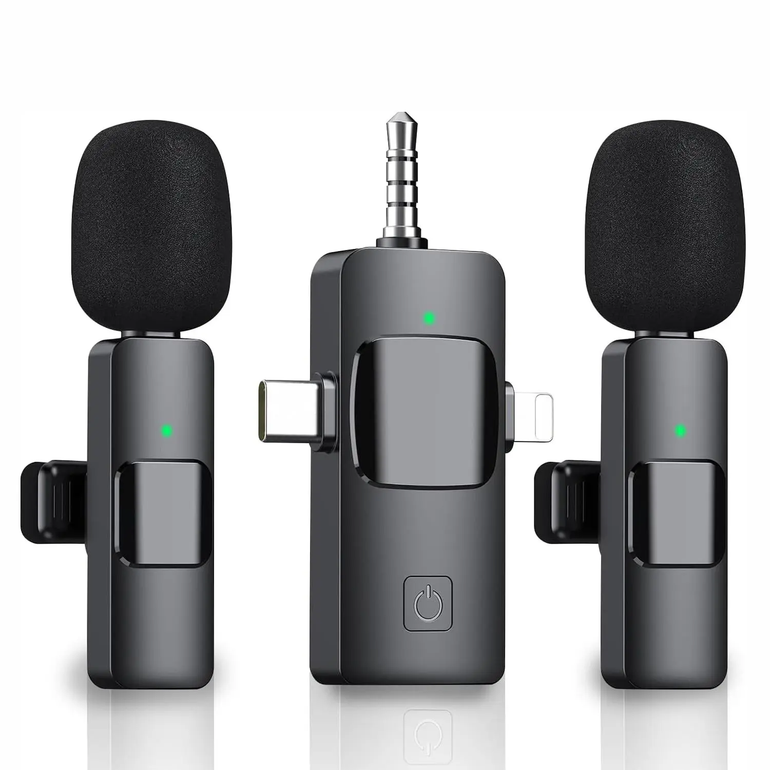 4 in 1 Wireless Lavalier Microphone, USB Rechargeable Wireless Microphone, Professional Wireless Lavalier Lapel Microphone for iPhone Android Phone, USB Streaming Mic, Live Streaming Mic
