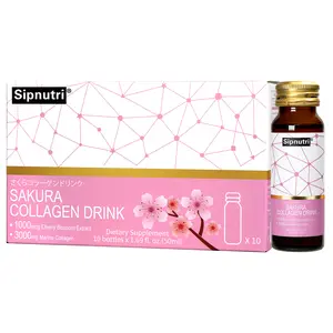 Sipnutri Sakura Collagen Drink - 3000mg Marine Peptides Liquid Shot for Women and Men, Hydrolyzed with Cherry Blossom & Mangosteen Extract, Supports Skin Hydration, Hair & Nail Health
