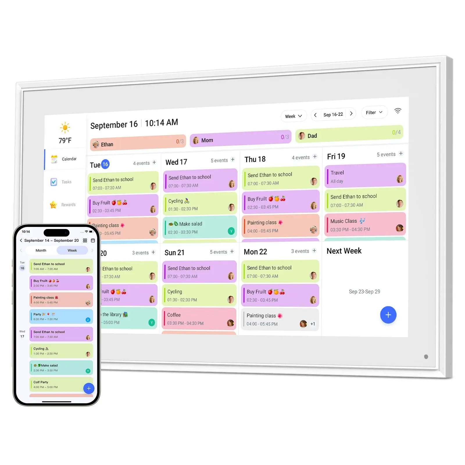 15.6-Inch Black HD Touch Screen Digital Organiser for Organized Families - Office Stationery with Intuitive Interface, Mobile App, Multi-Platform Syncing, Yahoo/Outlook/iCloud Calendars, Wall Mount, Chore Chart, Task Rewards, Family Photo Display
