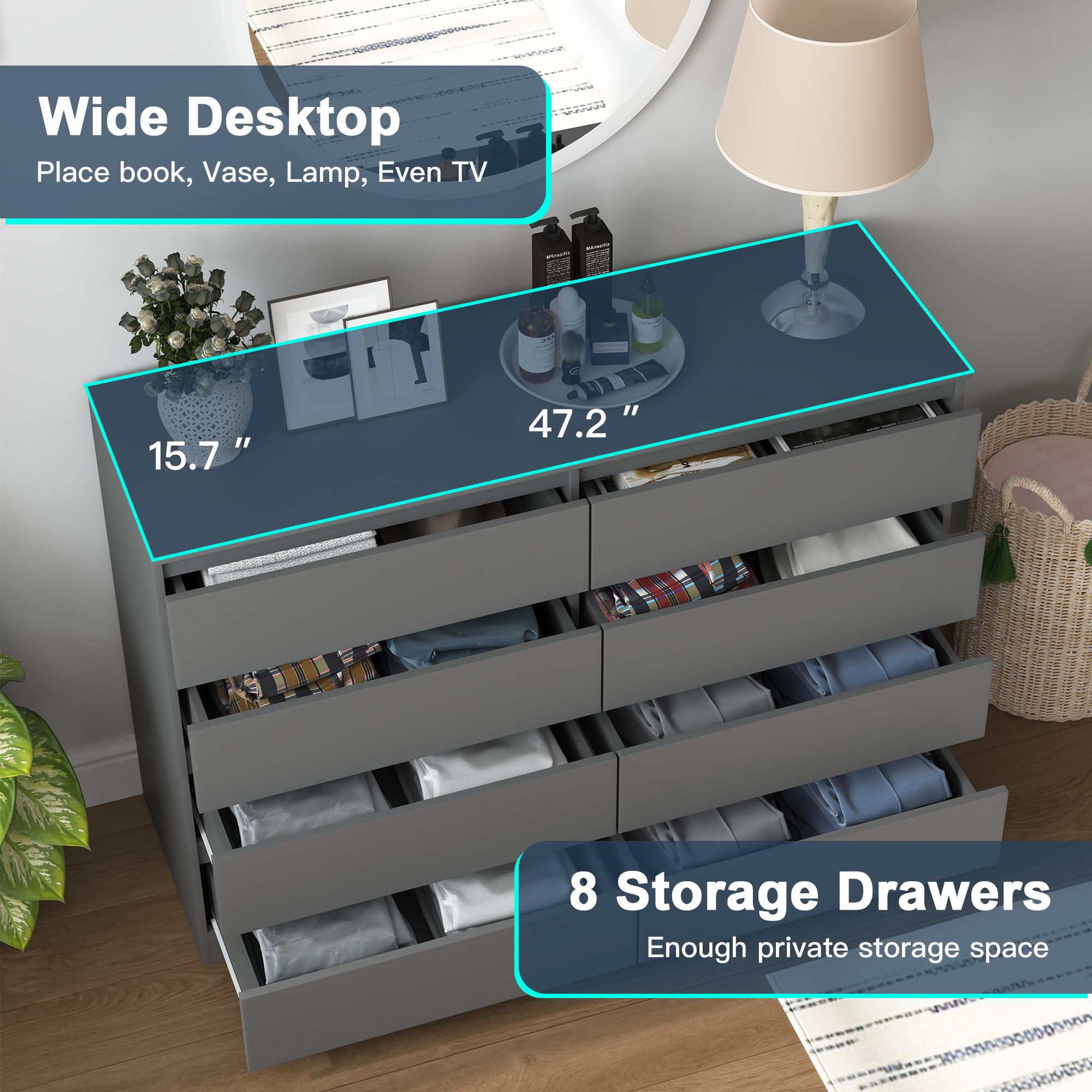 Spaco  Modern 8 Drawer Dresser with Deep Drawer,Storage Wide Chest of Drawer,Wood Bedroom Dresser with Handle-Less Design,TV Dresser for Living Room