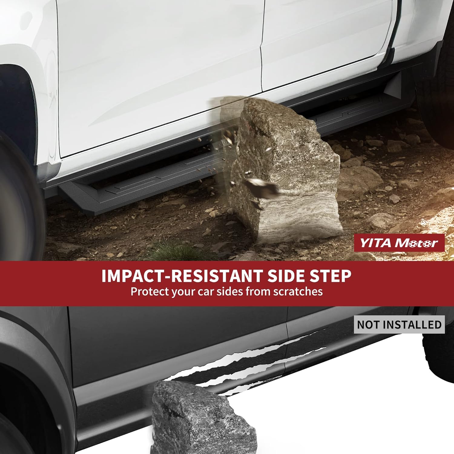 YITAMOTOR Running Boards Compatible with 2019-2025 Chevy Silverado/GMC Sierra 1500, 2020-2025 Silverado/Sierra 2500HD 3500HD Double/Extended Cab, Black Powder Coated Side Steps, Off-Road Drop Nerf Bar