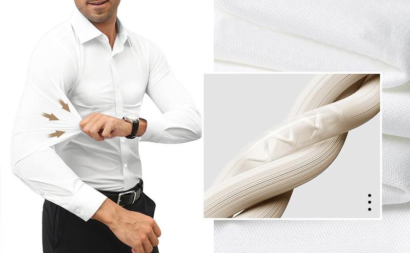 Alimens&Gentle Dress Shirts 16-Way Stretch Slim Fit Long Sleeve Button Down Business Casual Shirts Wrinkle Free Traveler Shirts Top Menswear