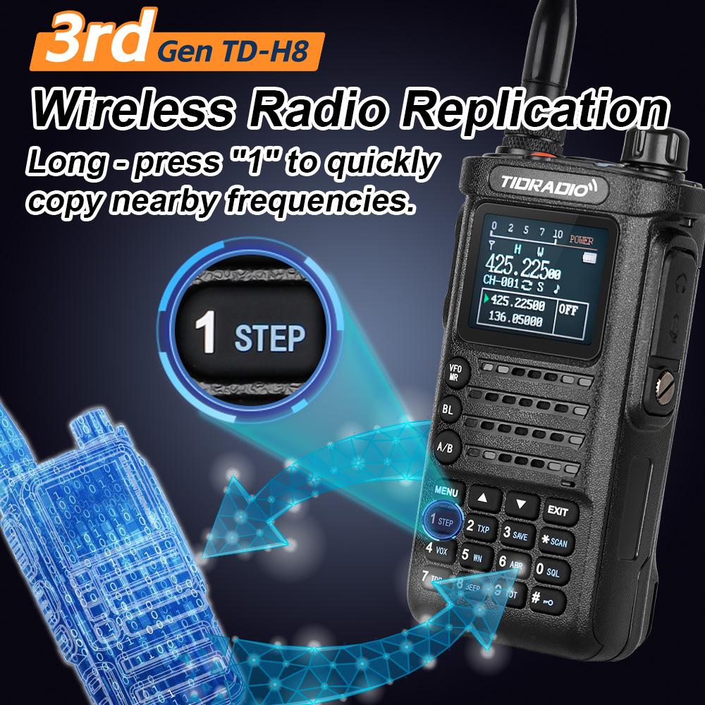 TIDRADIO 3rd Gen TD-H8 GMRS & Ham Radio 10Watt Long Range Walkie Talkie Performance Multi-band Handheld Two-Way Radio Built-in Bluetooth APP Wireless Programming