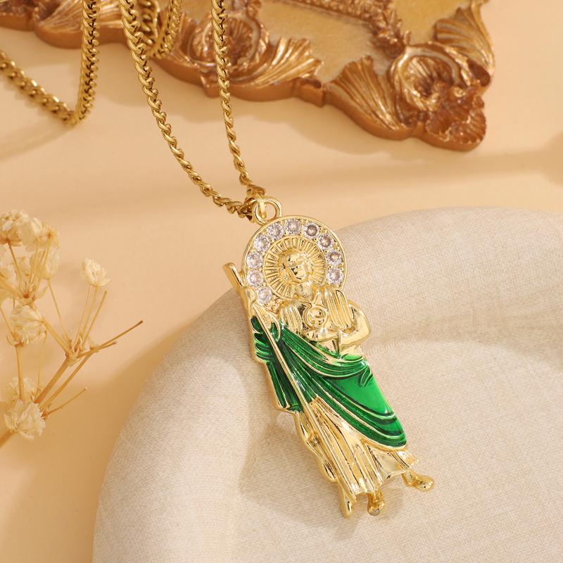 San Judas Tadeo Chain Jesus Necklace Builder Necklace Joye Riade San Juda Saint Jude Rhinestone Cross San Juda