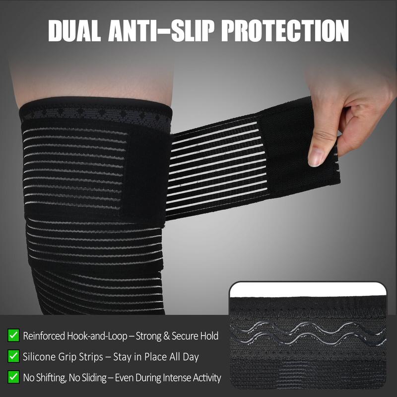 Arthritis Adjustable Compression Knee Support Sleeve with Extra Elastic Strap for Custom Fit & Enhanced Stability Breathable Black 2-in-1 Dual Support Pack（one piece）