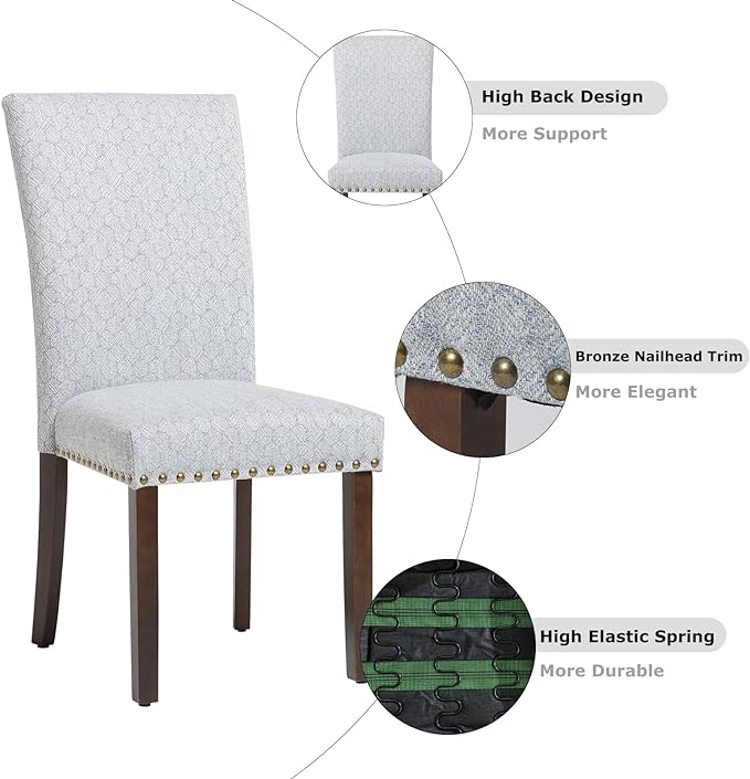 COLAMY Upholstered Parsons Dining Chairs Set of 2, Fabric Dining Room Kitchen Side Chair with Nailhead Trim and Wood Legs