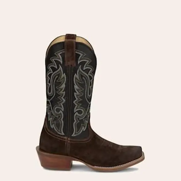 Justin Men’s Frontier Brown Suede & Black Goat Punchy Toe Cowboy Boots