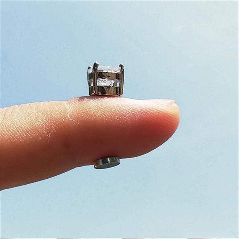 [ Stainless Steel Magnetic Stud Earrings ] No-Piercing Clip on Earrings 6 / 8MM Silver Brick Magnet Earring Simple and Fashionable Earcuff