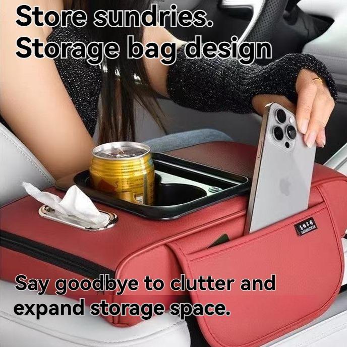 2026 New 5-in-1 Car Armrest Cushion with Height Extension Tissue Box and Storage Bag Starry Roof and Charging Function Memory Foam Central Console Armrest Pad for Car Interior