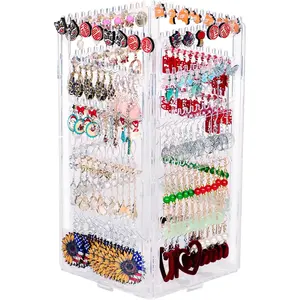 360 Rotating Earring Holder Organizer Stand,5 Tiers Acrylic Jewelry Organizers and Storage,Stud Earring Organizers and Storage,212 Holes and 212 Grooves for Earrings Necklaces chain bracelet