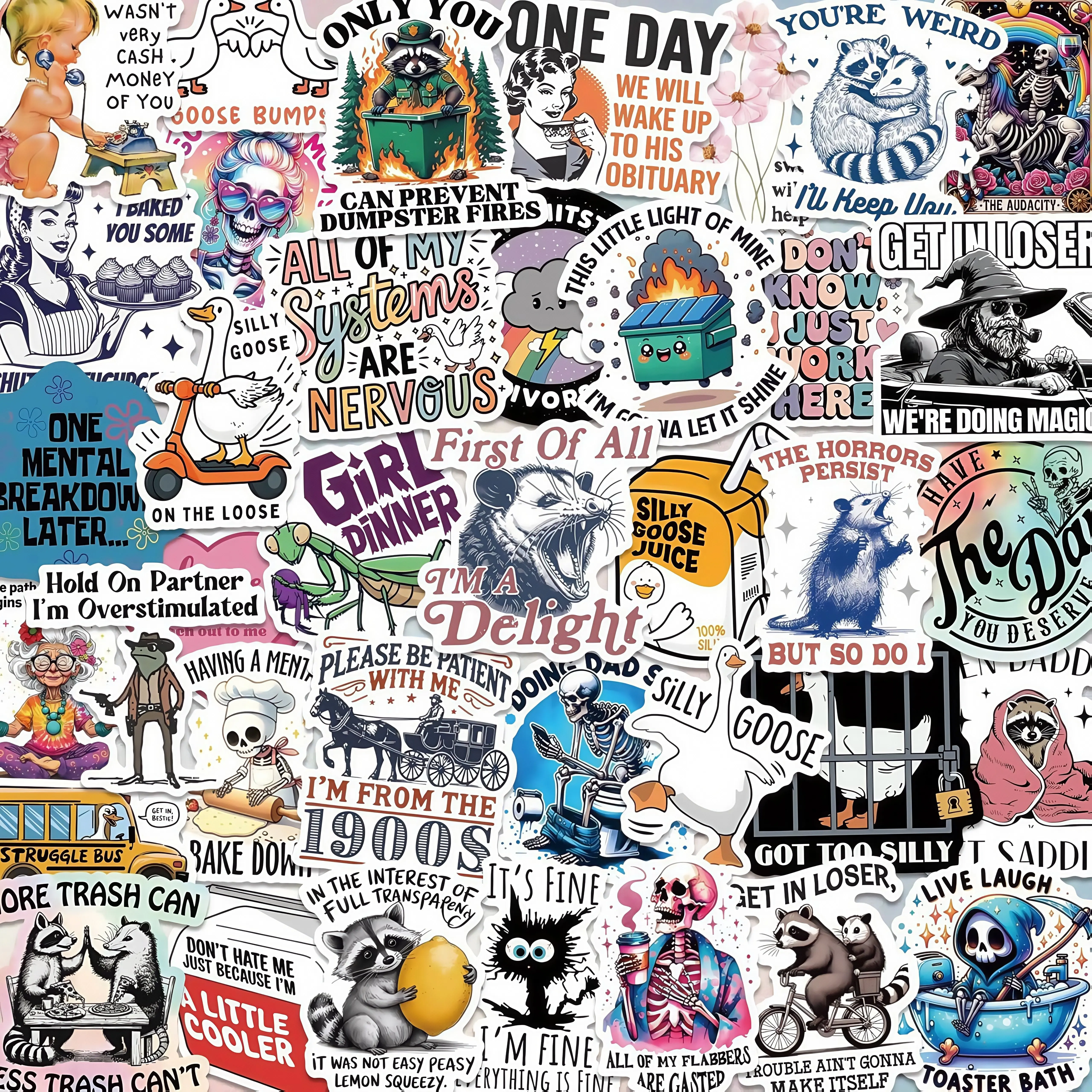 200 PCS No-Repeat Funny Holographic Vinyl Sticker Pack for Adults - Bold, Vibrant, Durable, Waterproof, Sarcastic Meme, Pre-Cut Sizes, Easy-Remove Phone Accessories for Phone Aesthetic, Funny Decor on Smooth Surfaces
