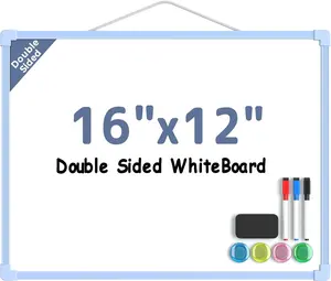 Double-Sided Dry Erase Board for Wall, 16"x12" Hanging Whiteboard, Small Dry Erase White Board kit, Portable Whiteboard for Students - Planning, Drawing, Memo, to Do List, Blue Frame