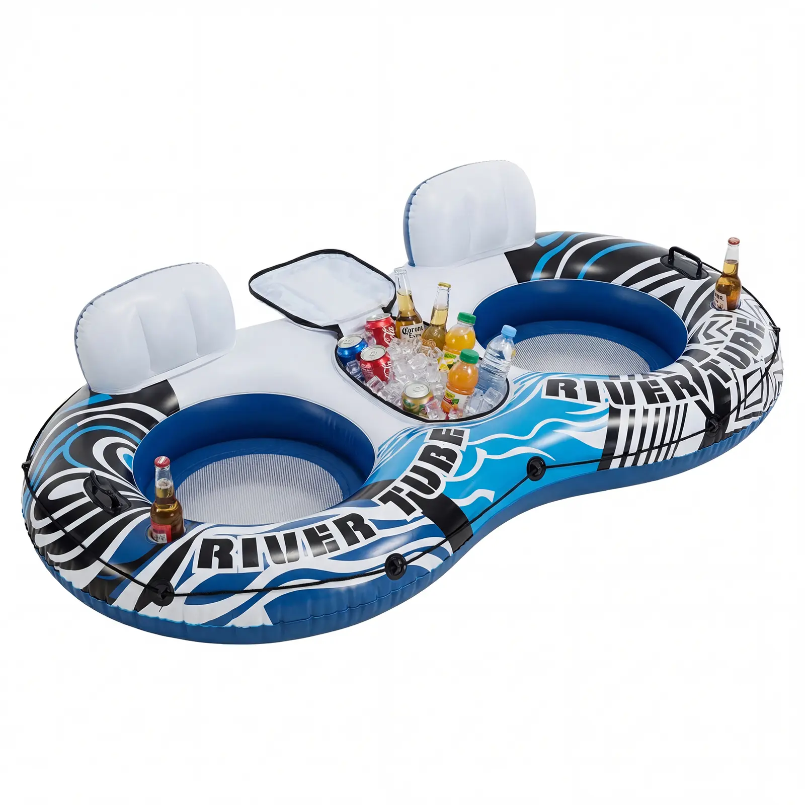 2-Person Inflatable River Tube with Insulated Cooler - Commercial-Grade Vinyl, High Back Support & Quick Setup for Lake/Pool