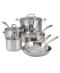 Tramontina TriPly Clad Stainless Steel 10 Pc Cookware Set with Tempered Glass Lids & Induction Ready for Gas Electric & Ceramic Cooktops