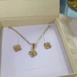 14K Gold Clover Necklace & Earrings Set | Elegant Gift Ready Jewelry