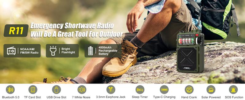 4000mAh NOAA Weather Emergency Radio, AM/FM/WB/SW, Bluetooth, Flashlight, SOS & Solar Power for Hurricane Preparedness & Outdoor Survival Springtok Audio Portable winter storm