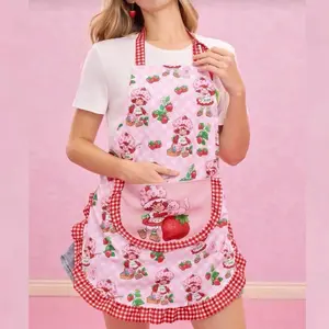 Strawberry Shortcake Cooking Apron - Cute Kids' Kitchen Wear with Adorable Character Design and Red Gingham Trim
