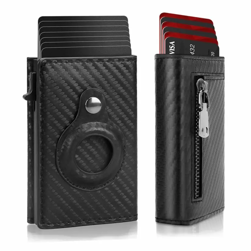 Mens Pop-up Card Holder Wallet - RFID Blocking Slim Minimalism Wallet - Portable Business Leather Wallet - 7-11 Card Capacity | ID Window | Cash Slot