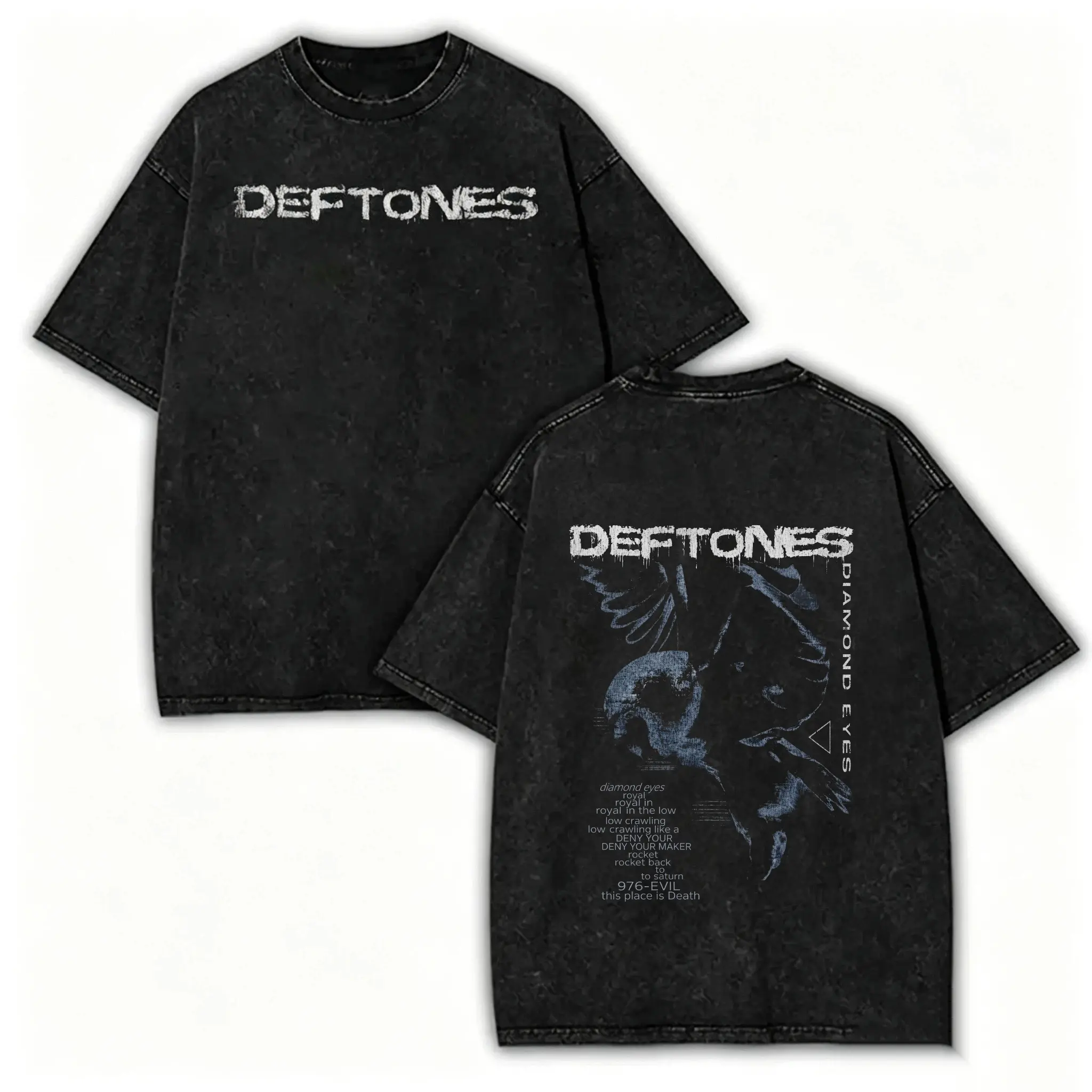 100% Cotton Wash T-shirtMen's Short-Sleeve Crewneck Deftones Diamond Eyes Vintage Washed Cotton T-Shirt,  Acid Wash Streetwear Top, Front-Back Print Alternative Metal Concert Tee, Grunge Fan Gift Tropical Unisex CNB Menswear Top Tropical