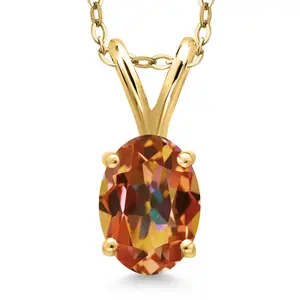 1.00 Ct Oval Ecstasy Mystic Topaz 18K Yellow Gold Plated Silver Pendant with Chain