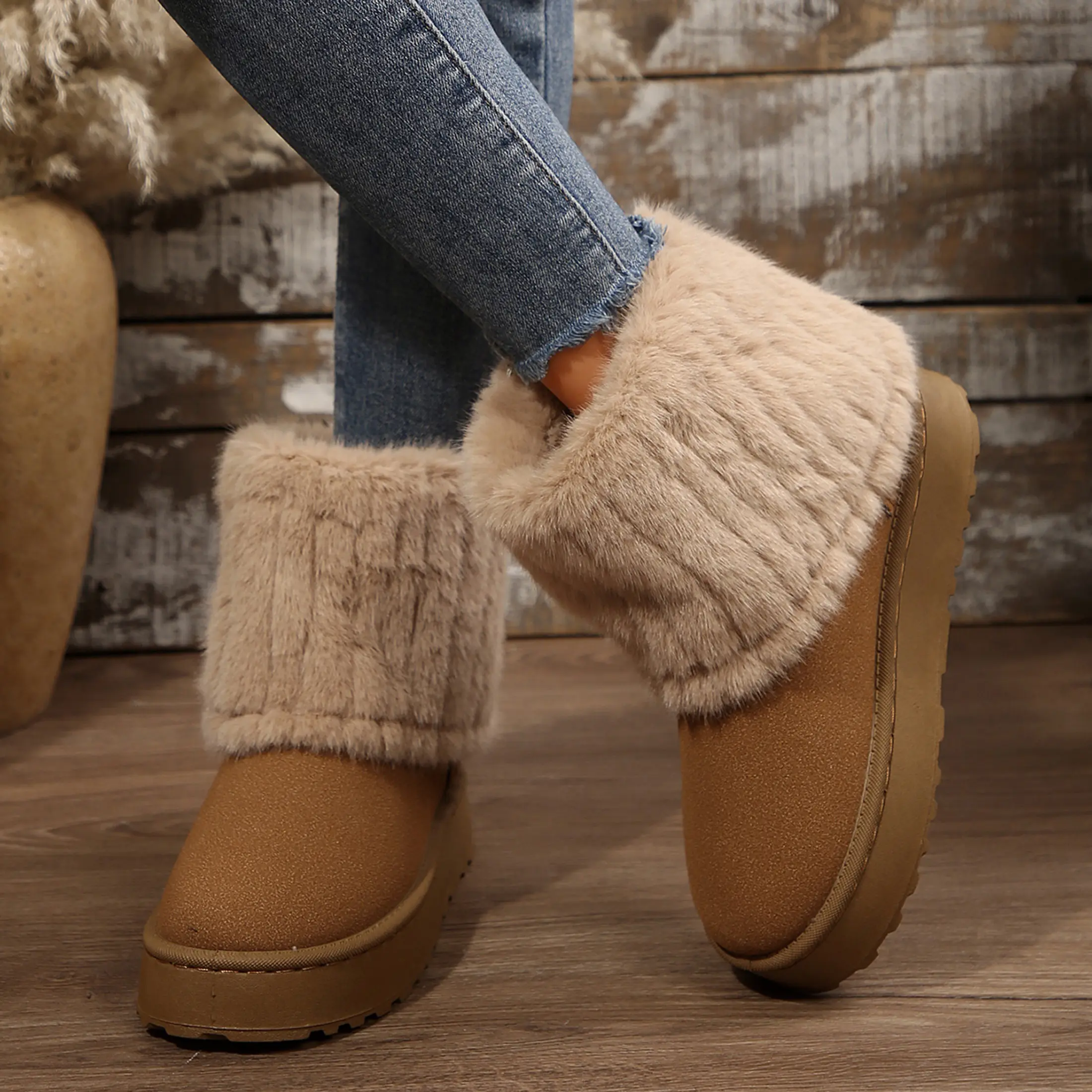 Womens Snow Boots Fluzzy Lined Short Boots for Warm Winter Casual Platform Non-Slip Shoes