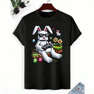 Boys Happy Easter Day Bunny Egg Video Game Kids Mens Gamer T-Shirt Menswear Top