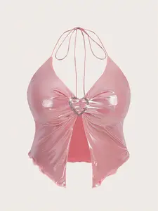 SHEIN ICON Plus Heart Ring Detail Backless Halter Top For Summer