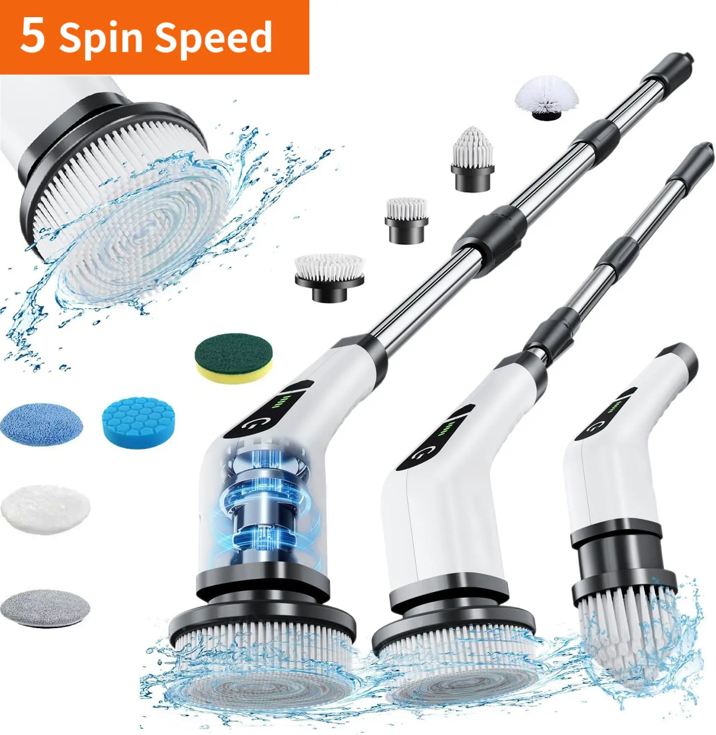 SummerVibes Electric Spin Scrubber Brush , Electric Spin Scrubber for Bathroom & Kitchen , Cordless Shower Cleaning Brush with Adjustable 5 Speeds, Long Battery Life, Extendable Handle