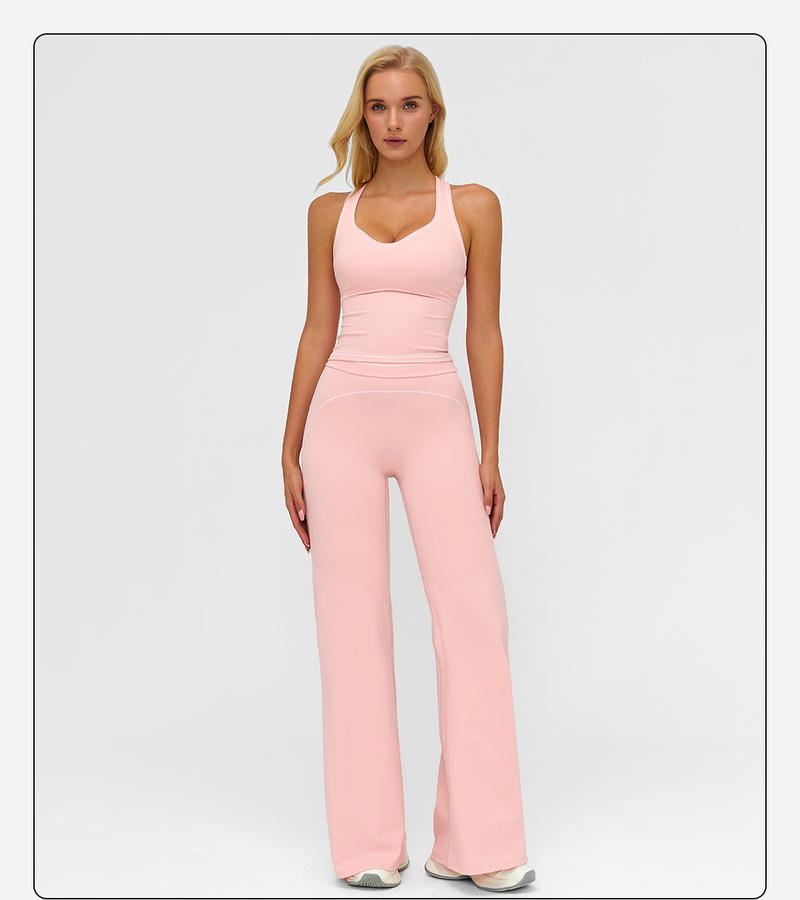 MFVIM Women's Sporty Tracksuit Set - Casual Two-Piece Athletic Wear, 78% Nylon 22% Spandex, Ideal for Gym & Daily Activities, H-Shaped Back Design, Bell-Bottom Pants