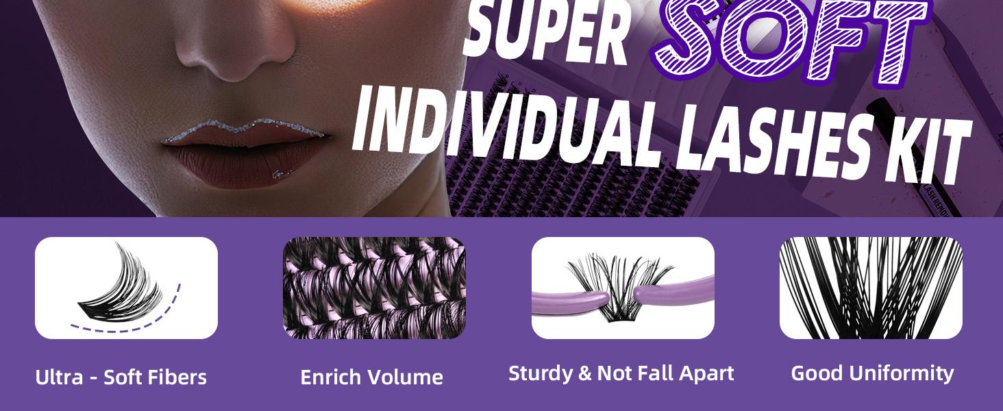 B&Q 200D Kit l Dramatic Soft Mega Volume Lashes,D-Curl, Updated Silk Protein Material Clusters,DIY Lashes Extension, Week Long Lasting Feb Stockup