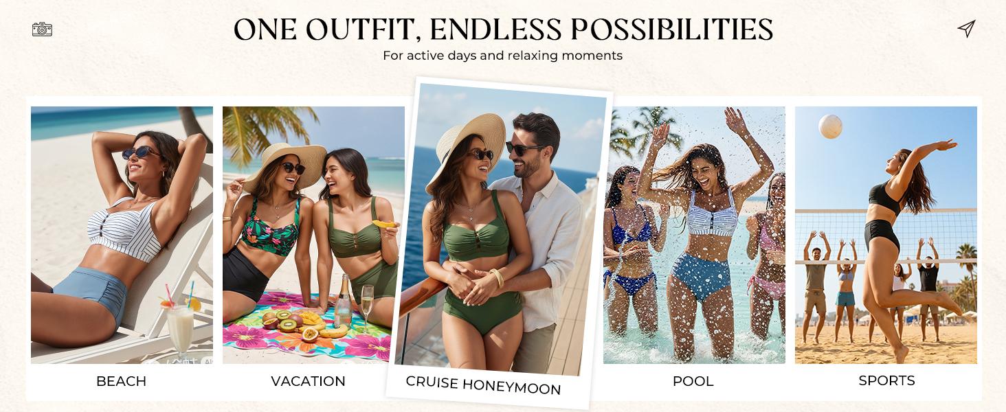 【S-XL】Hanna Nikole Women's Bikini Sets High Waisted, 2 Piece Bathing Suit Tummy Control, Push Up Cutout Ruched Swimsuit Beachwear