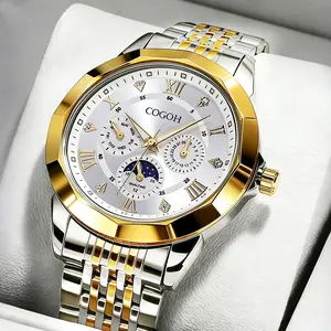 COGOH new multifunctional luxury Moon Phase Master Men's Watch, equipped with original Swiss movement,  mechanical style, sapphire crystal, stainless steel strap, and luminous waterproof design.