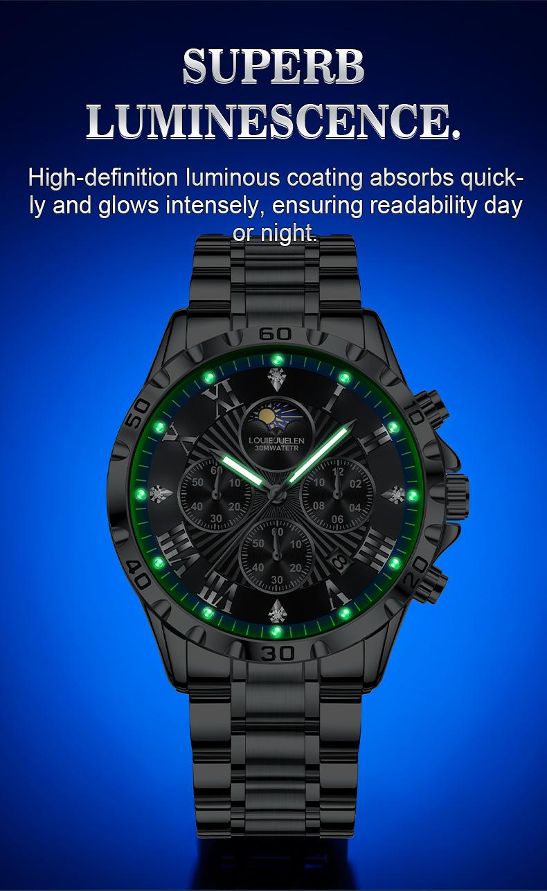 Men's Swiss Elegance Watch,LOUIEJUELEN Commander Series Men's Luxury Swiss Multi-Function Business Watch - Sapphire Crystal, Stainless Steel Bracelet, 42mm Dial, Waterproof, Shockproof, Luminous Display, Ideal for Business & Social Occasions