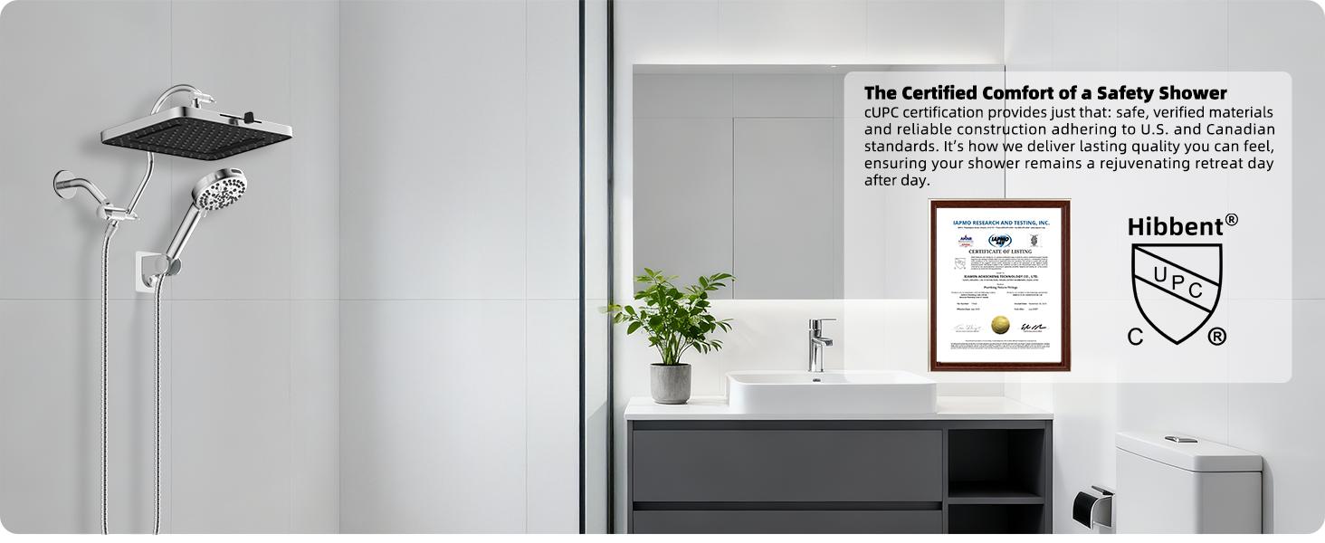 Hibbent cUPC Certified High Pressure 13'' Dual Shower Head Combo with 10-mode Handheld Spray, Upgraded Rainfall 5-spray Shower Head, 12'' Adjustable Extension Arm, 71'' Hose, Showerhead Holder, Chrome