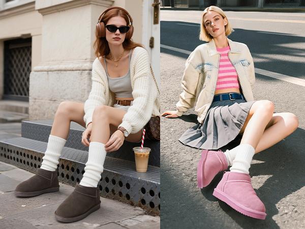 Dream Pairs FuzzyClassic Mini Ankle Snow Boots – Genuine Suede, Water-Resistant, Memory-Foam Slip-On Warmth