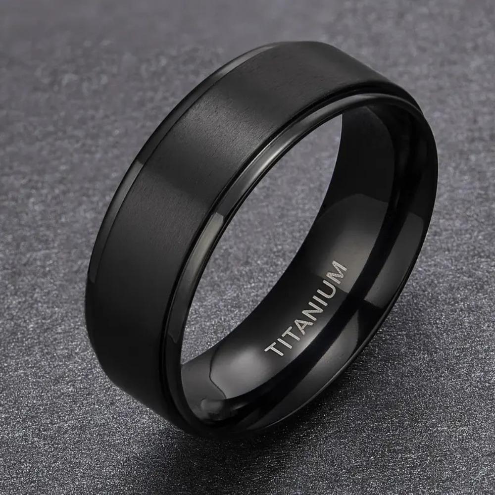Titanium Steel Ring 8Mm Black Unisex Wear Resistant Scratch Resistant Daily Accessory Gift for Friendship Birthday Wedding Graduation Christmas Fathers Day