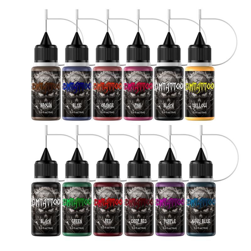 DM Temporary Tattoo Kit 12 Bottles Color Temporary Tattoo Ink, 176 Pcs Stencils Kit for Body Paint DIY Fake Tattoos for Kids Boys