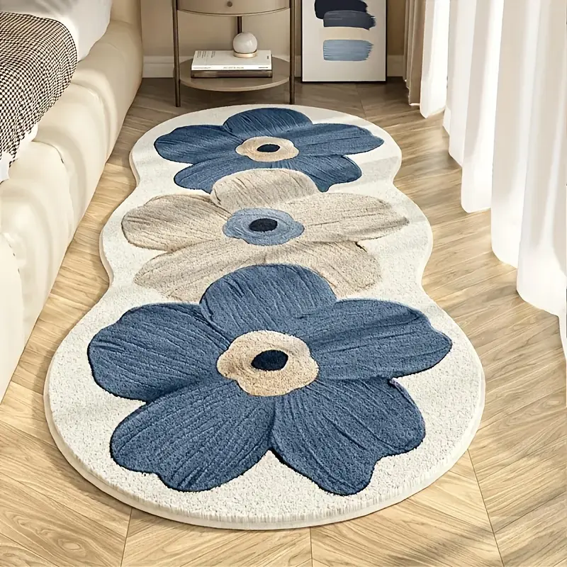 Floral Pattern Polyester Rug - Durable Non-Slip Machine-Washable Indoor Home Decoration Mat, Elegant Modern Tapestry for Bedroom Home Decor