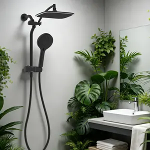 Hibbent Rain Shower Head with Handheld 5 Spray Combo, High Pressure Rainfall Shower Head, Height Adjustable Dual Shower Head, Luxury Waterfall Showerhead Bathroom