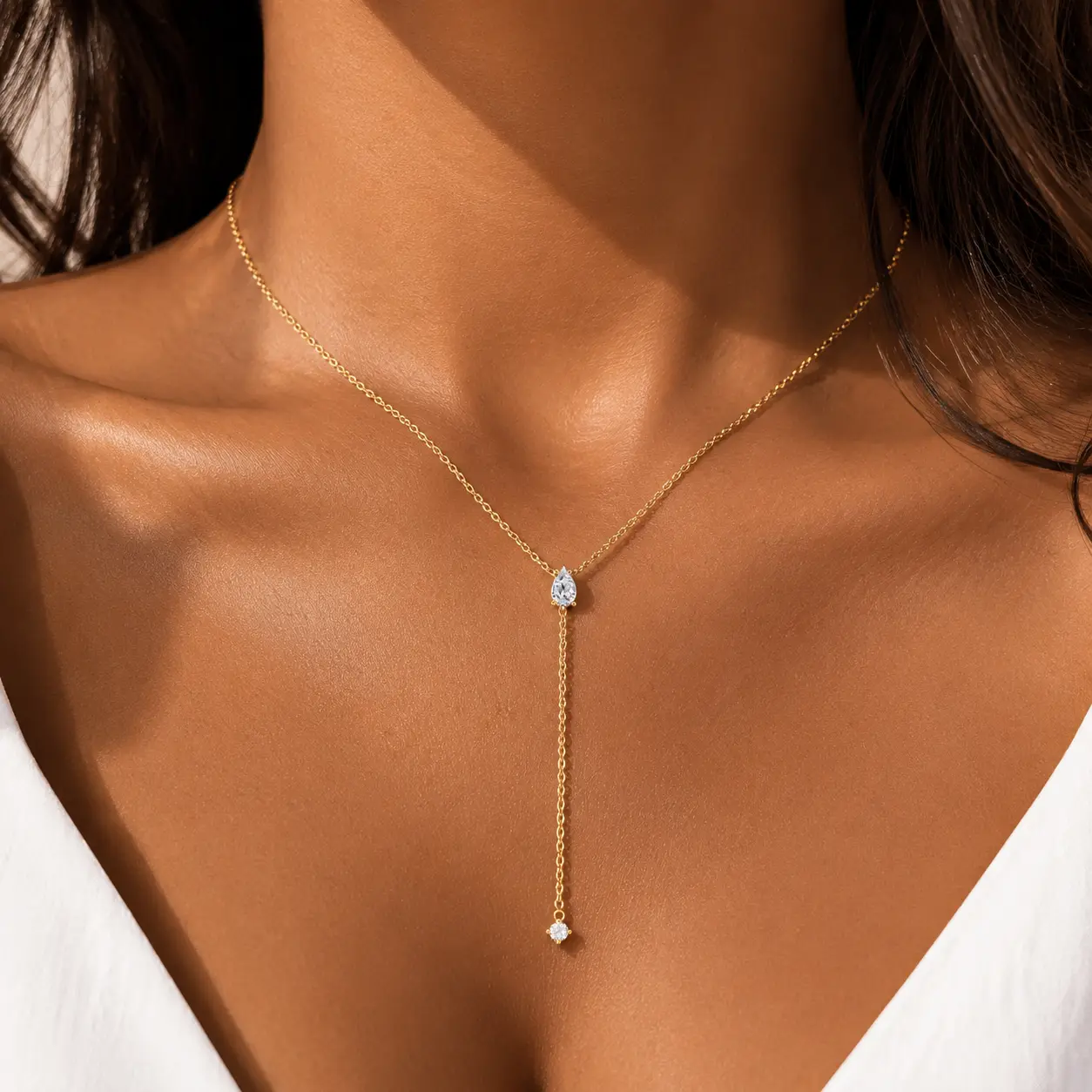 Lariat Necklace for Women, Dainty Long Necklaces, 14k Gold Plated Y-Shaped Drop Chain Necklace, Simple Layered Necklaces, Trendy Jewelry Gifts