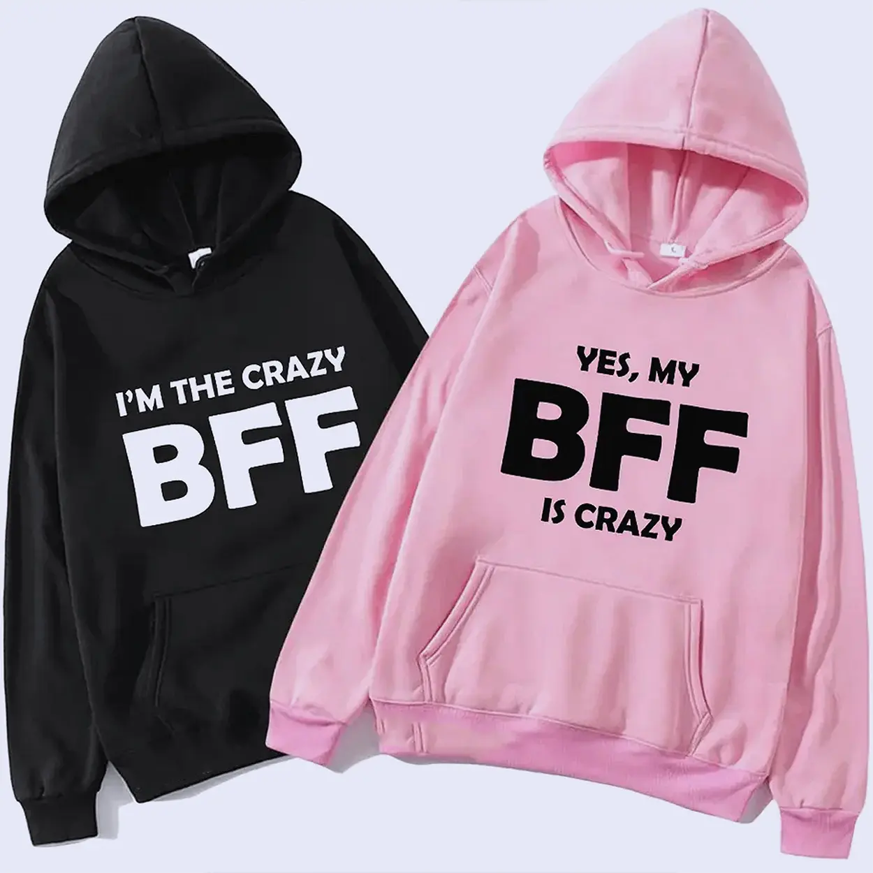Crazy BFF Best Friends Couple Matching Hoodies Graphic Hoodie Casual  Fleece Fabric Pullover Hooded Sweatshirt for Women for Men, Perfect Gift