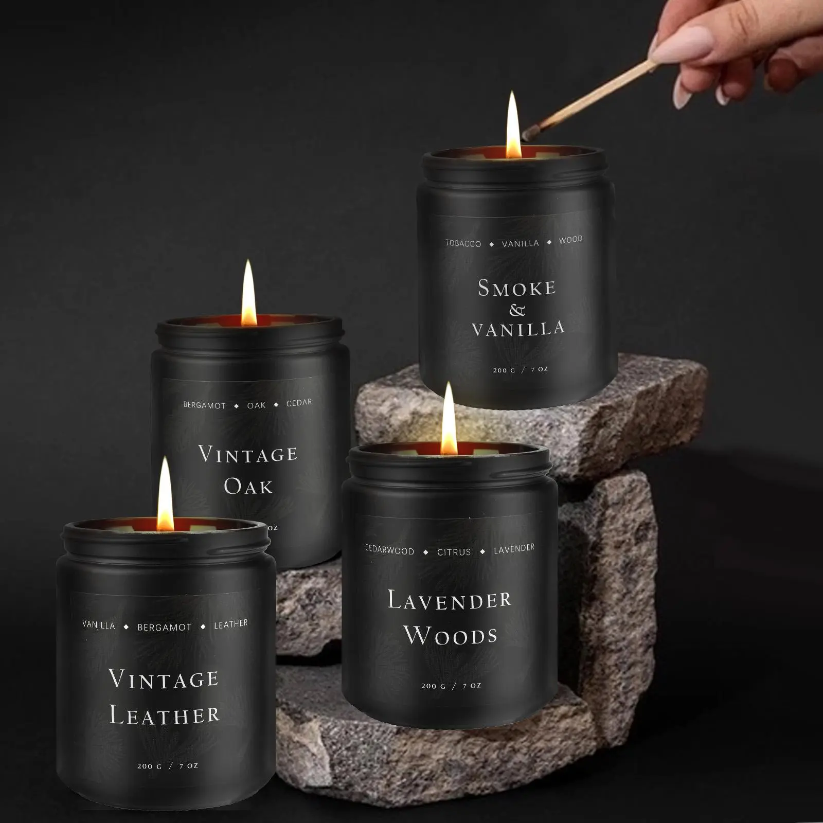 Scented Candles Set | Father's Day Gift, Men Candle Set, Scented Candles for Home, Gifts for Men Aromatherapy Gift Set - 4 Pack Manly Gifts Soy Candle of Leather/Smoke & Vanilla/Oak/Lavender