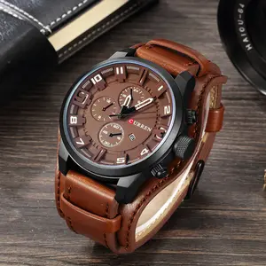 Men's Business Round Dial Comfort Leather Strap Quartz Watch, All Seasons Waterproof Luminous Chronograph Strap Case, Party Watches, Daily Back to School Gifts, Men's Chic Gift Watches